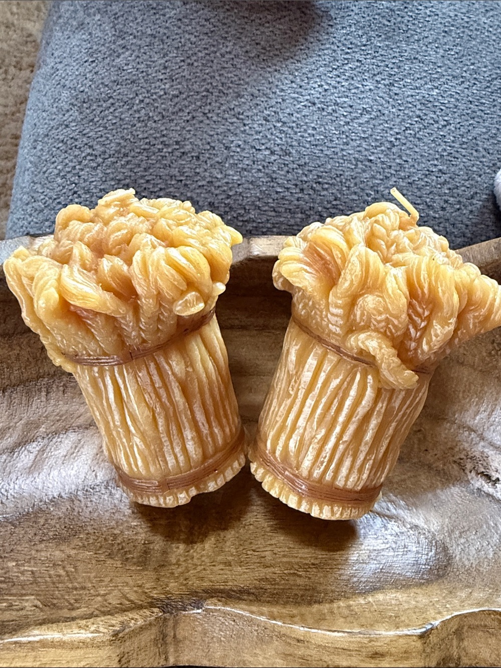 Unique Wheet Shapes Pillar Candles - Set of 2 - Honey Yellow